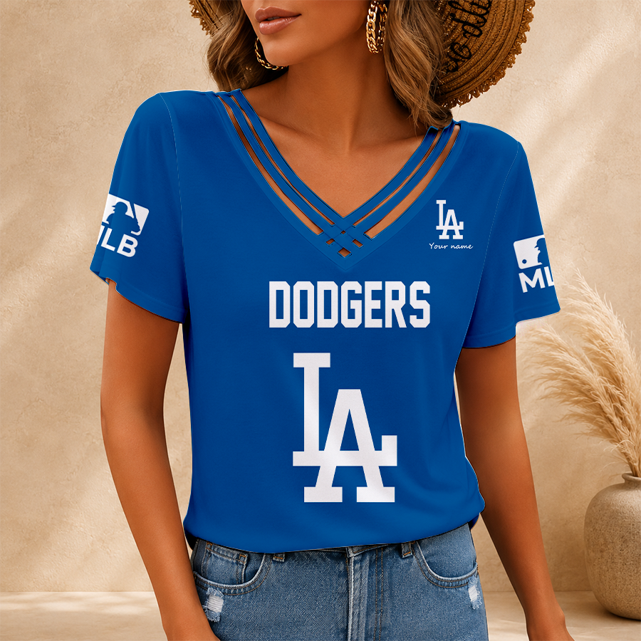 [HOMERUN DEAL] NEW CUSTOMIZED MLB02 LAD LOS ANGELES DODGERS V-NECK SHIRT