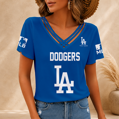 [HOMERUN DEAL] NEW CUSTOMIZED MLB02 LAD LOS ANGELES DODGERS V-NECK SHIRT