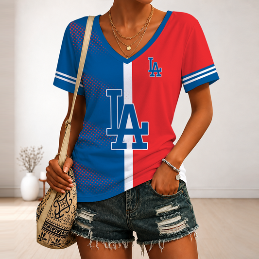 [HOMERUN DEAL] NEW CUSTOMIZED MLB02 LAD LOS ANGELES DODGERS V-NECK FEMALE SHIRT