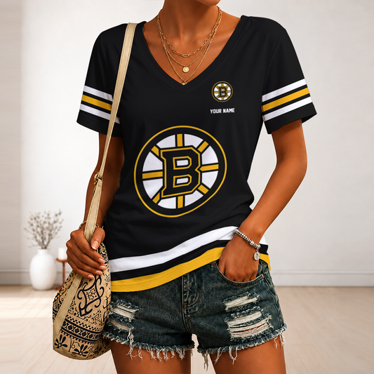 [PUCK DROP DEAL] NEW CUSTOMIZED NHL02 BTB BOSTON BRUINS V-NECK FEMALE SHIRT