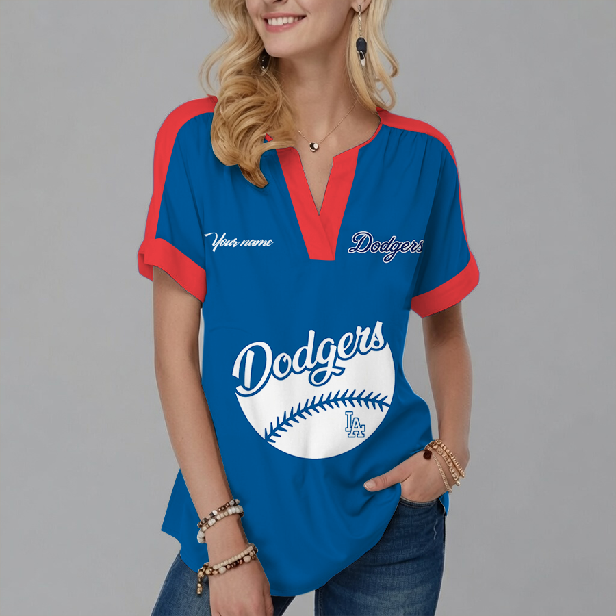 [HOMERUN DEAL] NEW CUSTOMIZED MLB02 LAD LOS ANGELES DODGERS V-NECK FEMALE SHIRT