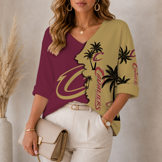 [HOT DEAL] NEW CUSTOMIZED NBA02 CCA CLEVELAND CAVALIERS WOMEN'S V-NECK LONG SLEEVE SHIRT