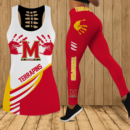 [HOOPS SPECIAL] NEW CUSTOMIZED NCAA CFH02 MLT MARYLAND TERRAPINS HOLLOW TANK TOP & LEGGINGS SET