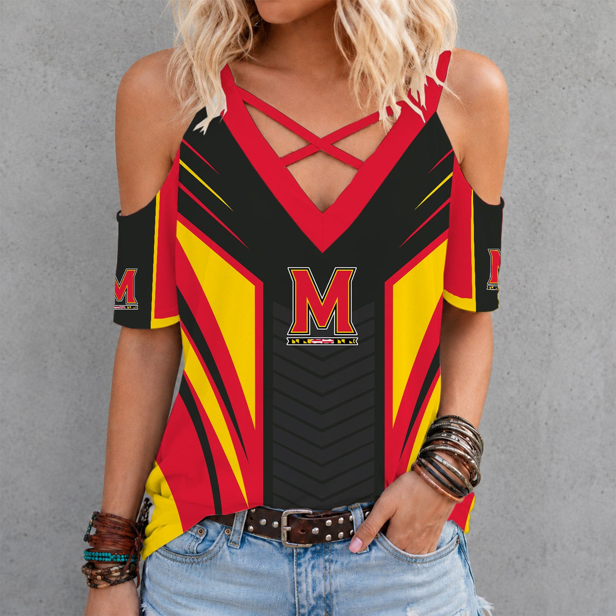 [HOOPS SPECIAL] NEW CUSTOMIZED NCAA CFH02 MLT MARYLAND TERRAPINS CRISS CROSS V-NECK TOP