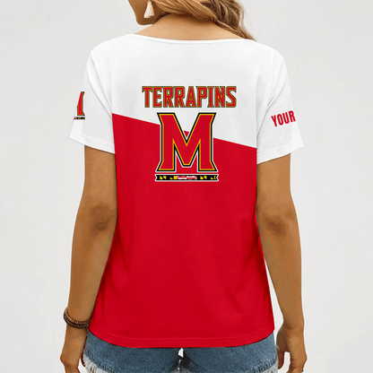 [HOOPS SPECIAL] NEW CUSTOMIZED NCAA CFH02 MLT MARYLAND TERRAPINS V-NECK FEMALE SHIRT
