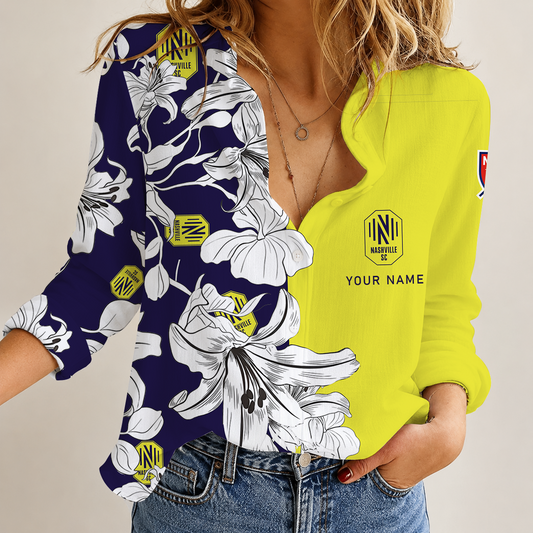 [GOAL DEAL] NEW CUSTOMIZED MLS02 NSC NASHVILLE SC WOMEN CASUAL SHIRT