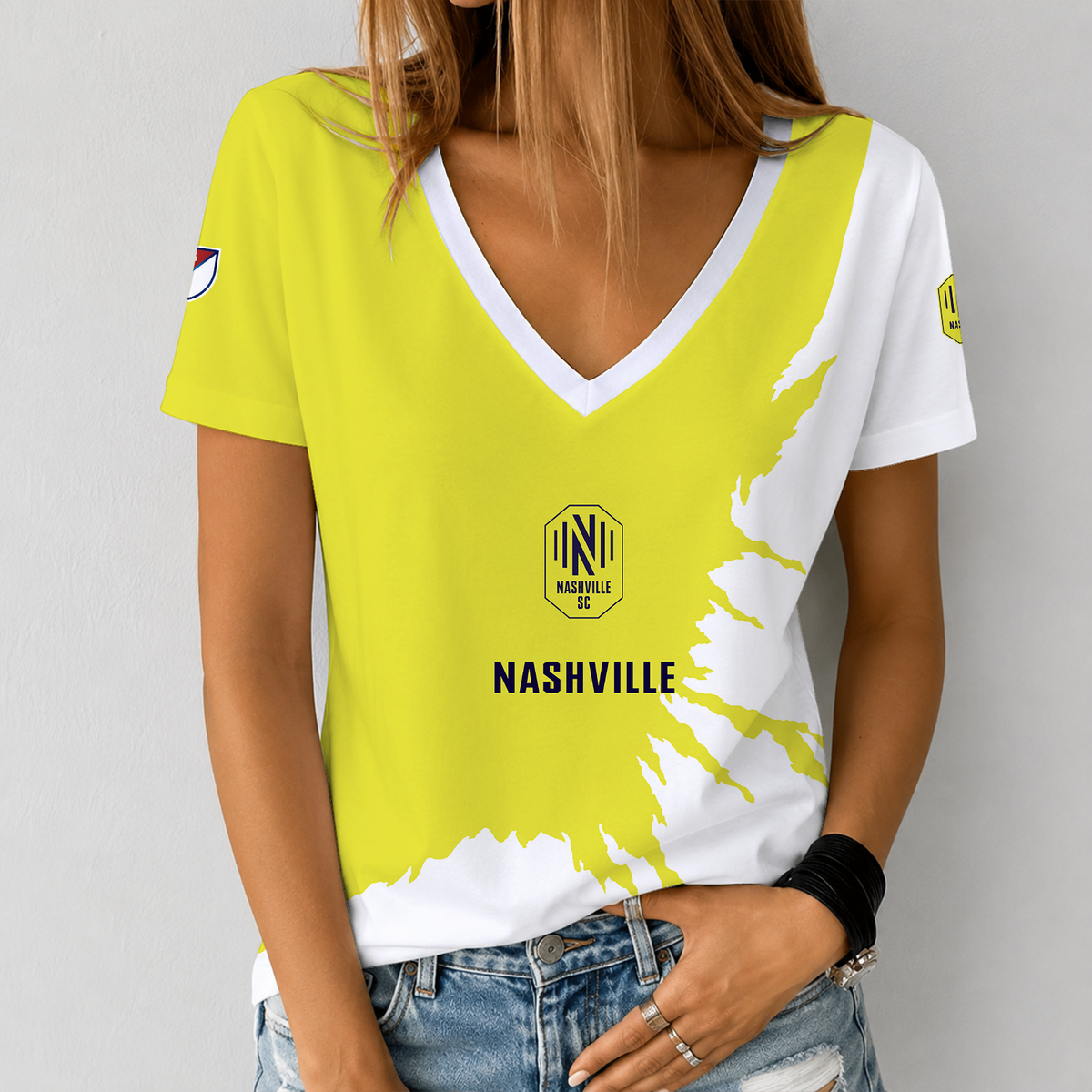 [GOAL DEAL] NEW CUSTOMIZED MLS02 NSC NASHVILLE SC V-NECK FEMALE SHIRT