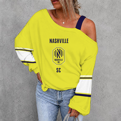 [GOAL DEAL] NEW CUSTOMIZED MLS02 NSC NASHVILLE SC WOMEN'S OFF-SHOULDER LONG SLEEVE SHIRT