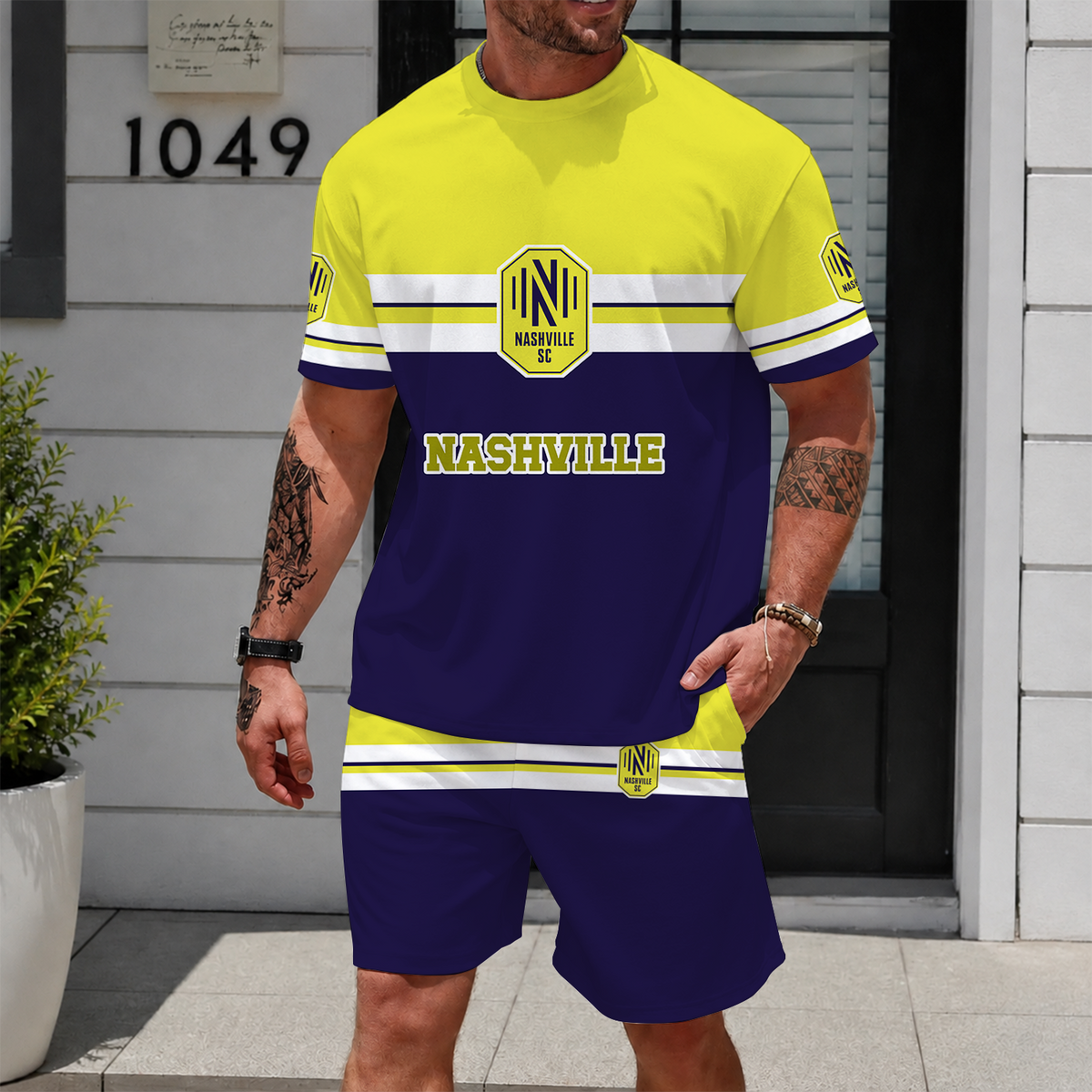 [GOAL DEAL] NEW CUSTOMIZED MLS02 NSC NASHVILLE SC UNISEX T-SHIRT & SHORTS SET