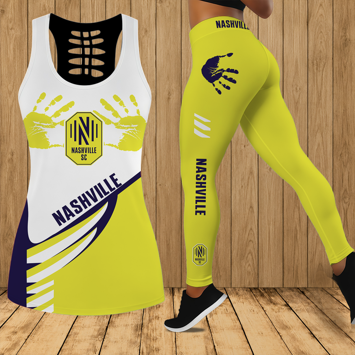 [GOAL DEAL] NEW CUSTOMIZED MLS02 NSC NASHVILLE SC HOLLOW TANK TOP & LEGGINGS SET