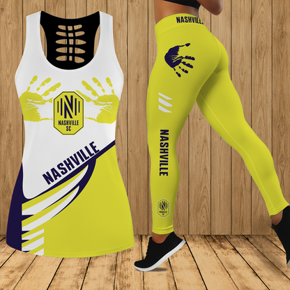 [GOAL DEAL] NEW CUSTOMIZED MLS02 NSC NASHVILLE SC HOLLOW TANK TOP & LEGGINGS SET