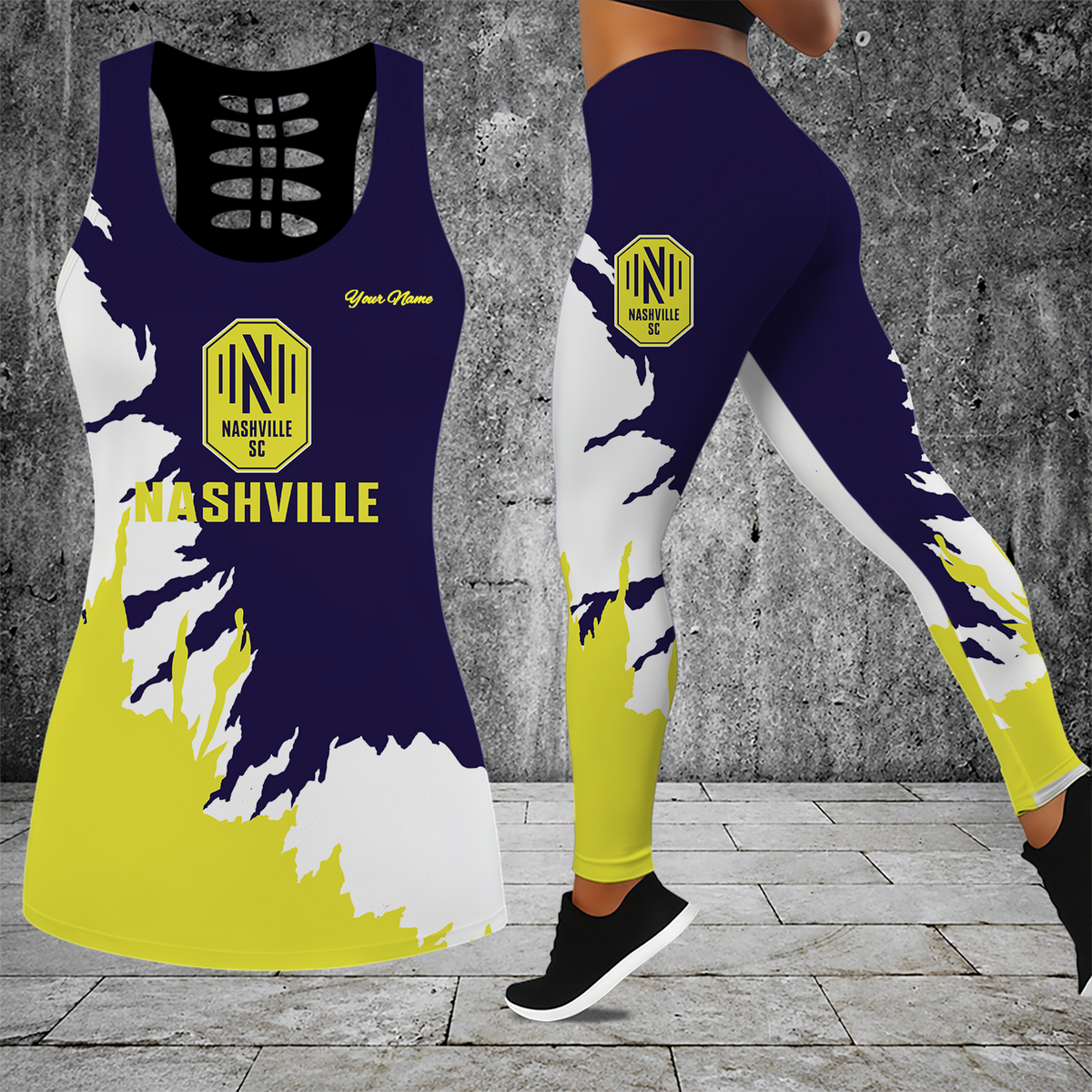 [GOAL DEAL] NEW CUSTOMIZED MLS02 NSC NASHVILLE SC HOLLOW TANK TOP & LEGGINGS SET