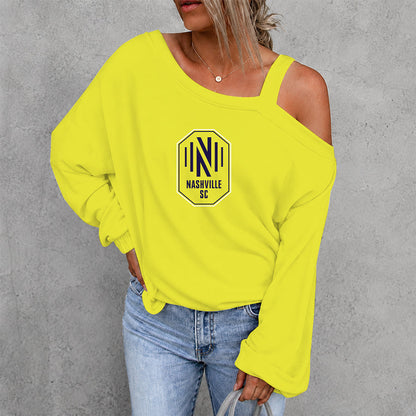 [GOAL DEAL] NEW CUSTOMIZED MLS02 NSC NASHVILLE SC WOMEN'S OFF-SHOULDER LONG SLEEVE SHIRT