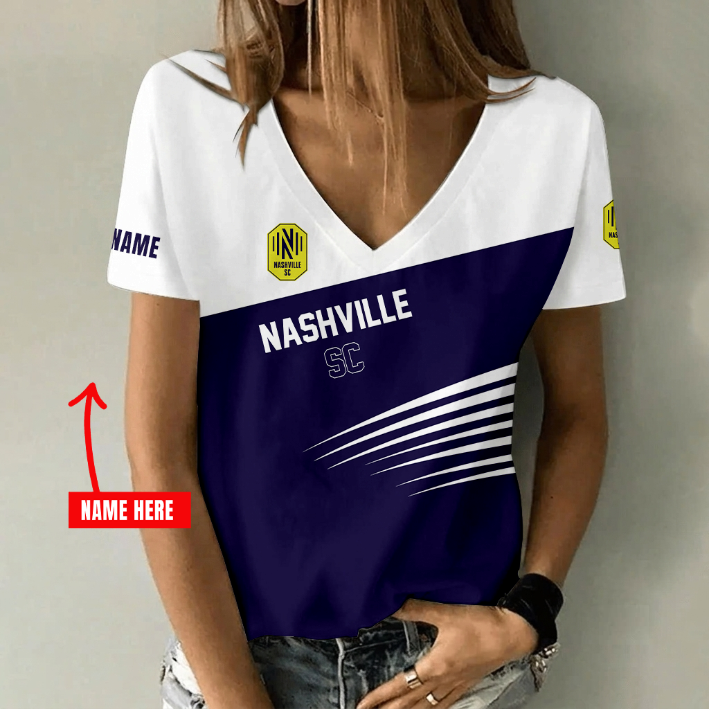 [GOAL DEAL] NEW CUSTOMIZED MLS02 NSC NASHVILLE SC V-NECK FEMALE SHIRT