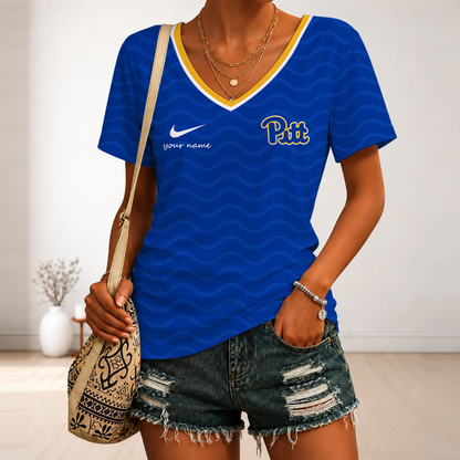 [TOUCHDOWN DEAL]NEW CUSTOMIZED NCAA FBS02 PIP PITTSBURGH PANTHERS V-NECK FEMALE SHIRT