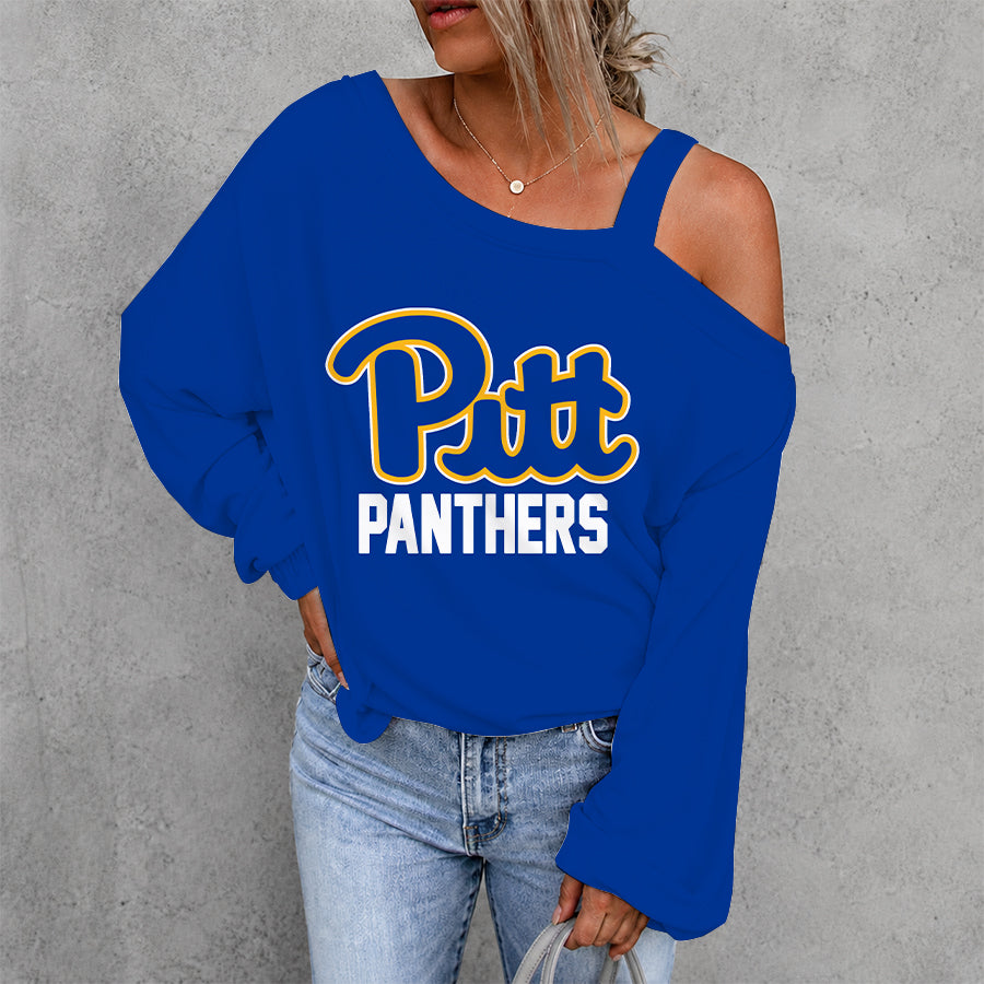 [TOUCHDOWN DEAL] NEW CUSTOMIZED NCAA FBS02 PIP PITTSBURGH PANTHERS WOMEN'S OFF-SHOULDER LONG SLEEVE SHIRT