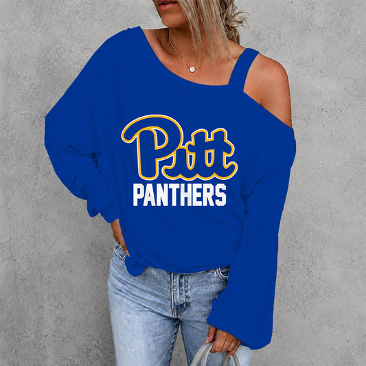 [TOUCHDOWN DEAL] NEW CUSTOMIZED NCAA FBS02 PIP PITTSBURGH PANTHERS WOMEN'S OFF-SHOULDER LONG SLEEVE SHIRT