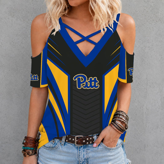 [TOUCHDOWN DEAL] NEW CUSTOMIZED NCAA FBS02 PIP PITTSBURGH PANTHERS CRISS CROSS V-NECK TOP