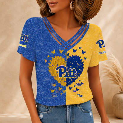 [TOUCHDOWN DEAL] NEW CUSTOMIZED NCAA FBS02 PIP PITTSBURGH PANTHERS V-NECK SHIRT