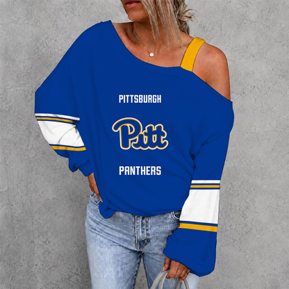 [TOUCHDOWN DEAL] NEW CUSTOMIZED NCAA FBS02 PIP PITTSBURGH PANTHERS WOMEN'S OFF-SHOULDER LONG SLEEVE SHIRT