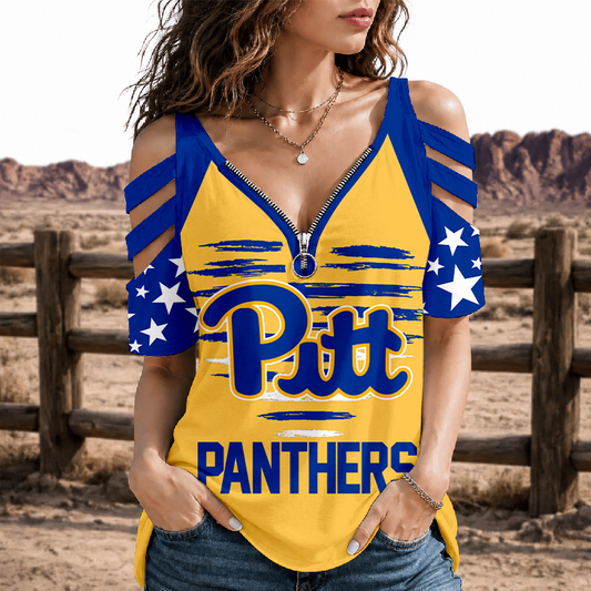 [TOUCHDOWN DEAL] NEW CUSTOMIZED NCAA FBS02 PIP PITTSBURGH PANTHERS STRAPPY COLD-SHOULDER TOP