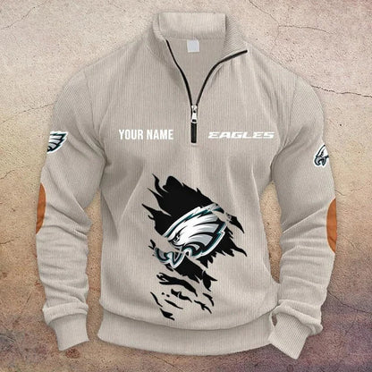 [TOUCHDOWN DEAL] NEW CUSTOMIZED NFL02 PPE PHILADELPHIA EAGLES MULTICOLOR STRIPED QUATER ZIP SWEATSHIRT