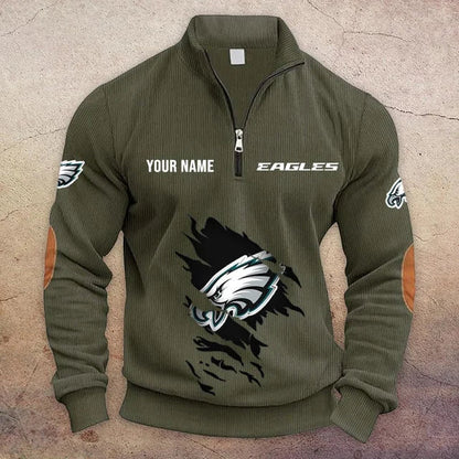 [TOUCHDOWN DEAL] NEW CUSTOMIZED NFL02 PPE PHILADELPHIA EAGLES MULTICOLOR STRIPED QUATER ZIP SWEATSHIRT