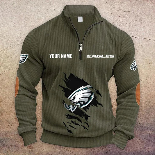 [TOUCHDOWN DEAL] NEW CUSTOMIZED NFL02 PPE PHILADELPHIA EAGLES MULTICOLOR STRIPED QUATER ZIP SWEATSHIRT