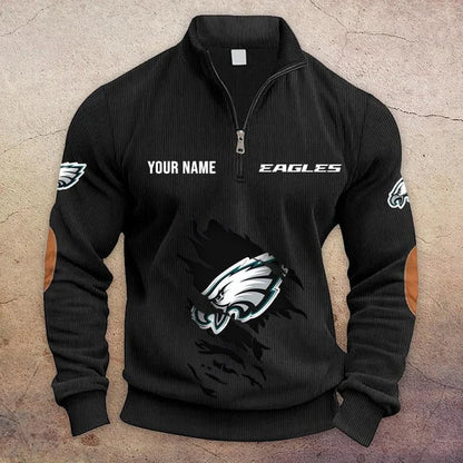 [TOUCHDOWN DEAL] NEW CUSTOMIZED NFL02 PPE PHILADELPHIA EAGLES MULTICOLOR STRIPED QUATER ZIP SWEATSHIRT