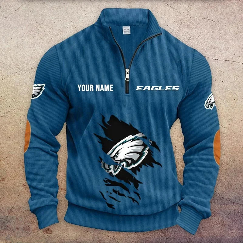 [TOUCHDOWN DEAL] NEW CUSTOMIZED NFL02 PPE PHILADELPHIA EAGLES MULTICOLOR STRIPED QUATER ZIP SWEATSHIRT