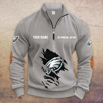 [TOUCHDOWN DEAL] NEW CUSTOMIZED NFL02 PPE PHILADELPHIA EAGLES MULTICOLOR STRIPED QUATER ZIP SWEATSHIRT