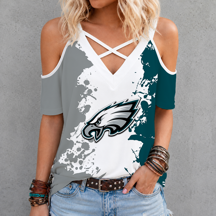 [TOUCHDOWN DEAL] NEW CUSTOMIZED NFL02 PPE PHILADELPHIA EAGLES CRISS CROSS V-NECK TOP