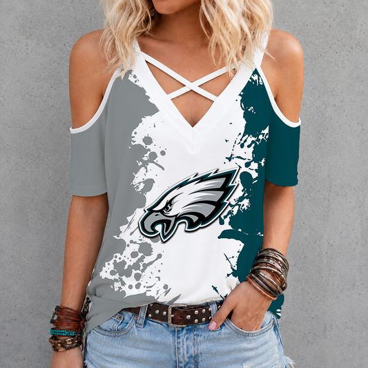 [TOUCHDOWN DEAL] NEW CUSTOMIZED NFL02 PPE PHILADELPHIA EAGLES CRISS CROSS V-NECK TOP