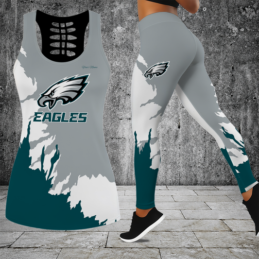 [TOUCHDOWN DEAL] NEW CUSTOMIZED NFL02 PPE PHILADELPHIA EAGLES HOLLOW TANK TOP & LEGGINGS SET
