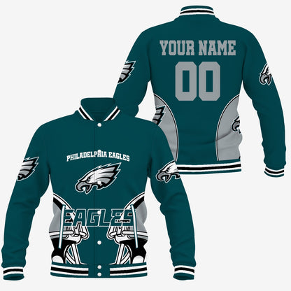 [TOUCHDOWN DEAL] NEW CUSTOMIZED NFL02 PPE PHILADELPHIA EAGLES SATIN VARSITY & BASEBALL JACKET