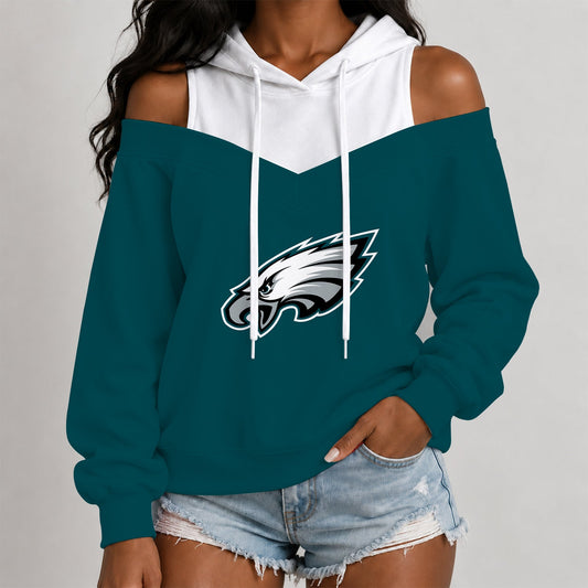 [TOUCHDOWN DEAL] NEW CUSTOMIZED NFL02 PPE THE EAGLES WOMEN'S OFF-SHOULDER HOODIE
