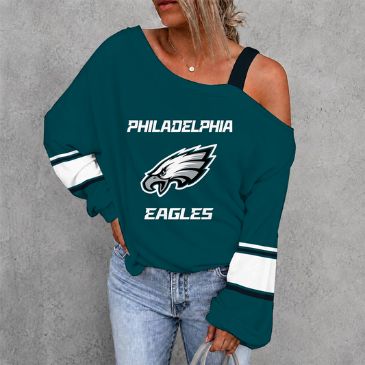 [TOUCHDOWN DEAL] NEW CUSTOMIZED NFL02 PPE PHILADELPHIA EAGLES WOMEN'S OFF-SHOULDER LONG SLEEVE SHIRT