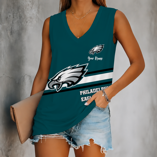 [TOUCHDOWN DEAL] NEW CUSTOMIZED NFL02 PPE PHILADELPHIA EAGLES WOMEN'S V-NECK TANK TOP