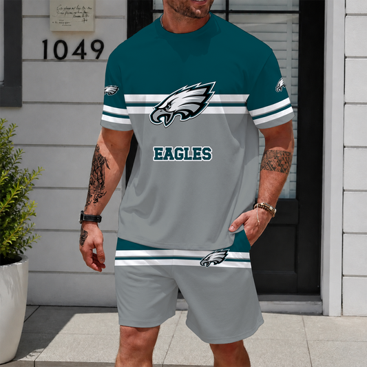 [TOUCHDOWN DEAL] NEWCUSTOMIZED NFL02 PPE PHILADELPHIA EAGLES UNISEX T-SHIRT & SHORTS SET