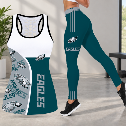 [TOUCHDOWN DEAL] NEW CUSTOMIZED NFL02 PPE PHILADELPHIA EAGLES HOLLOW TANK TOP & LEGGINGS SET