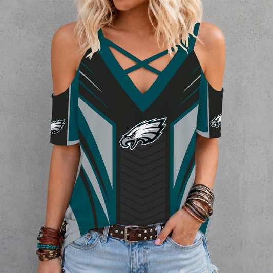 [TOUCHDOWN DEAL] NEW CUSTOMIZED NFL02 PPE PHILADELPHIA EAGLES CRISS CROSS V-NECK TOP
