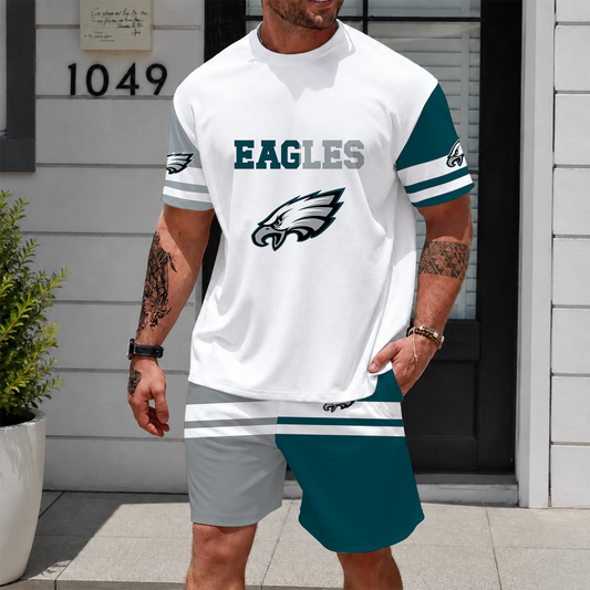 [TOUCHDOWN DEAL] NEWCUSTOMIZED NFL02 PPE PHILADELPHIA EAGLES UNISEX T-SHIRT & SHORTS SET