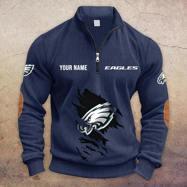 [TOUCHDOWN DEAL] NEW CUSTOMIZED NFL02 PPE PHILADELPHIA EAGLES MULTICOLOR STRIPED QUATER ZIP SWEATSHIRT