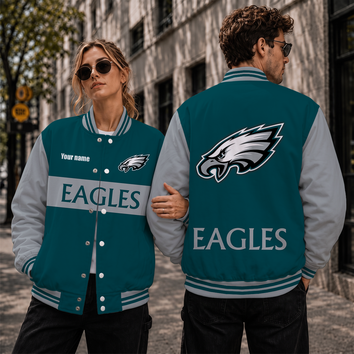 [TOUCHDOWN DEAL] NEW CUSTOMIZED NFL02 PPE PHILADELPHIA EAGLES SATIN VARSITY & BASEBALL JACKET