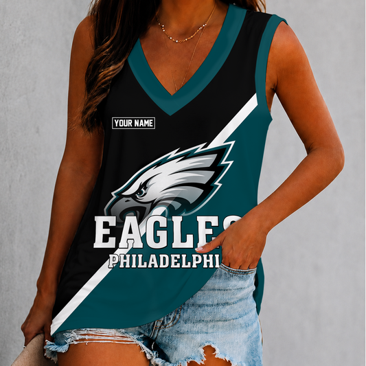 [TOUCHDOWN DEAL] NEW CUSTOMIZED NFL02 PPE PHILADELPHIA EAGLES WOMEN'S V-NECK TANK TOP