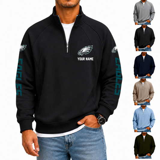 [TOUCHDOWN DEAL] NEW CUSTOMIZED NFL02 PPE PHILADELPHIA EAGLES MEN'S QUARTER ZIP PULLOVER