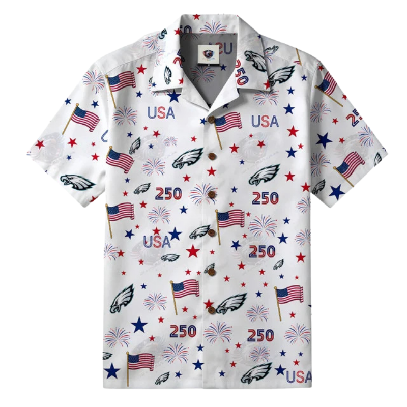 [TOUCHDOWN DEAL] NEW CUSTOMIZED NFL02 PPE PHILADELPHIA EAGLES PATRIOTIC 250 USA HAWAIIAN SHIRT