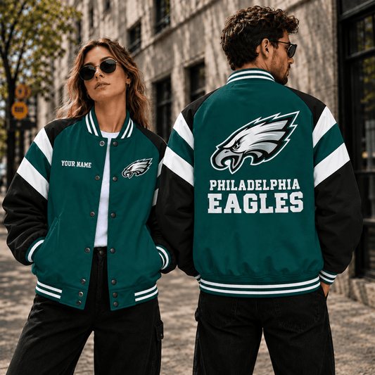 [TOUCHDOWN DEAL] NEW CUSTOMIZED NFL02 PPE PHILADELPHIA EAGLES SATIN VARSITY & BASEBALL JACKET