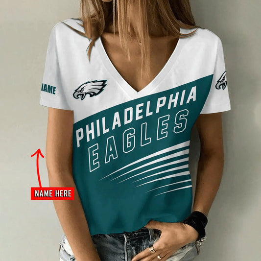 [TOUCHDOWN DEAL] NEW CUSTOMIZED NFL02 PPE PHILADELPHIA EAGLES V-NECK FEMALE SHIRT