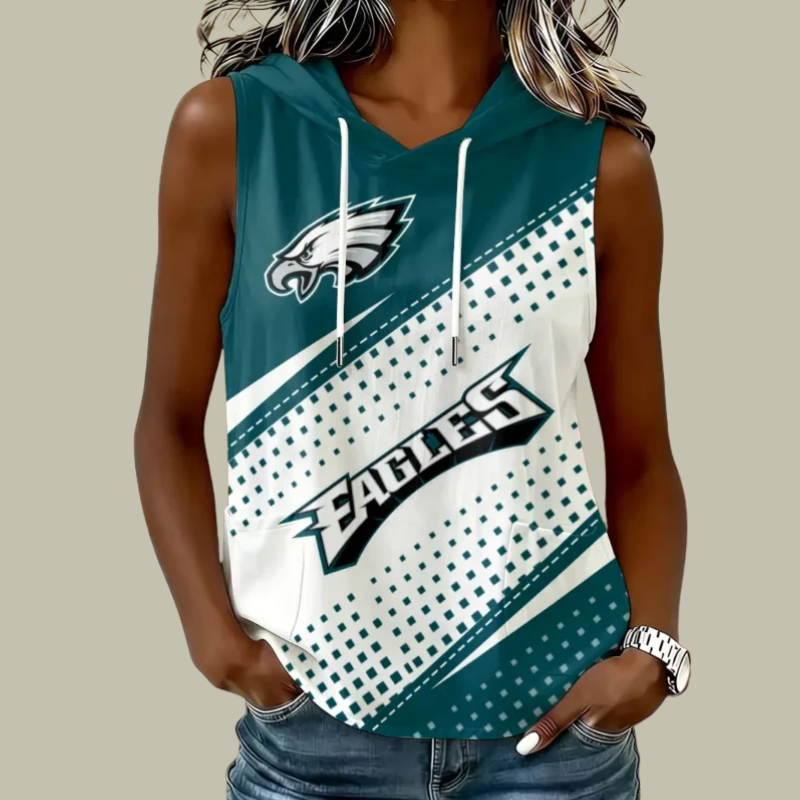 [TOUCHDOWN DEAL] NEW CUSTOMIZED NFL02 PPE PHILADELPHIA EAGLES WOMEN'S SLEEVELESS HOODED POCKET TANK TOP